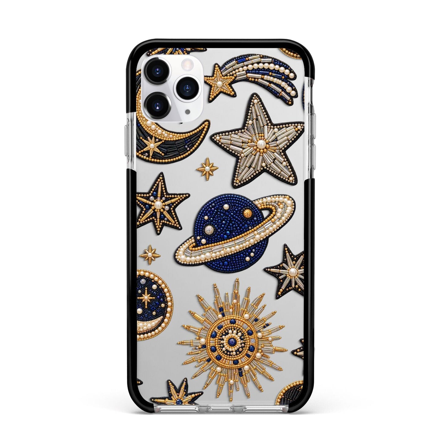 Moonlit Charms Beaded Celestial Apple iPhone 11 Pro Max in Silver with Black Impact Case