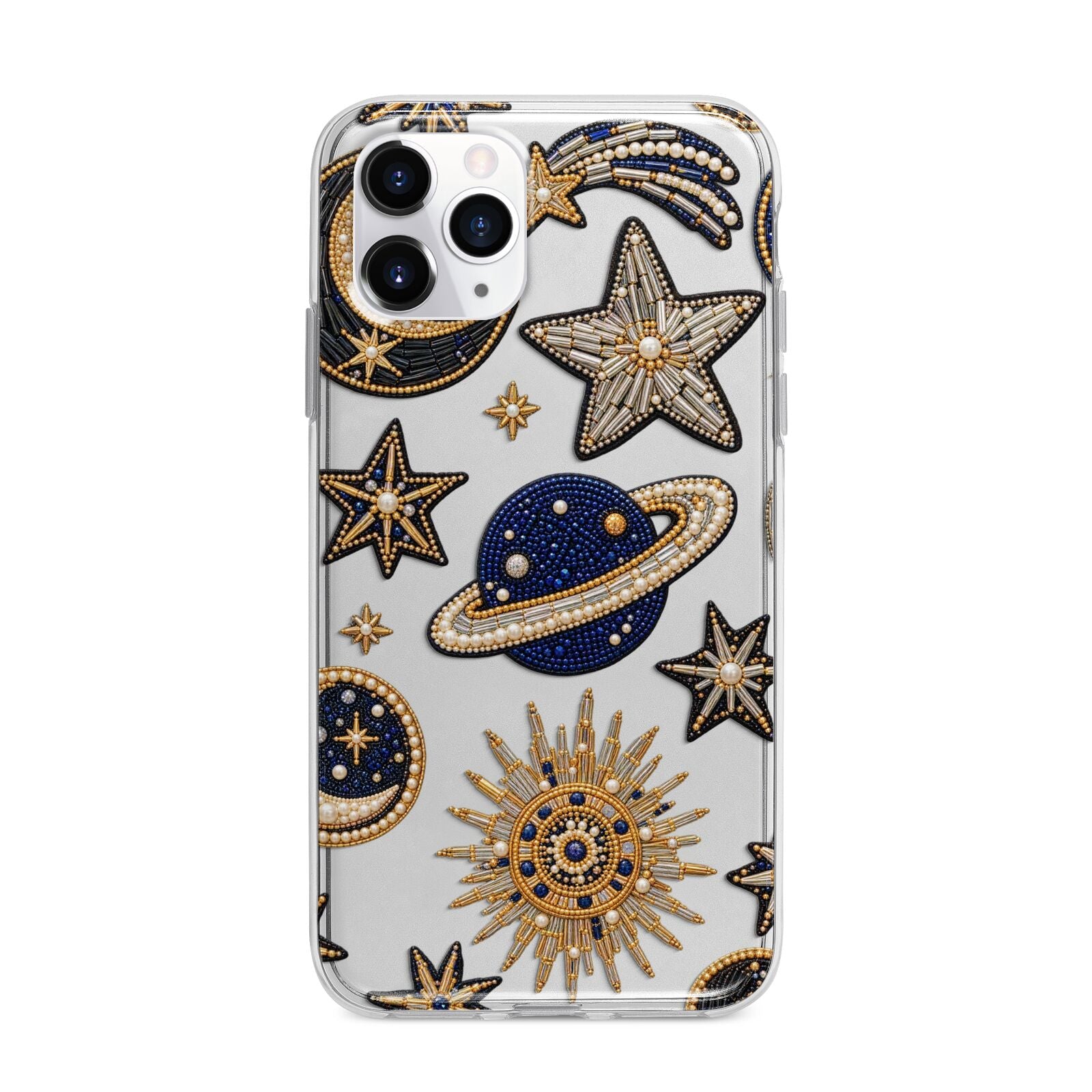 Moonlit Charms Beaded Celestial Apple iPhone 11 Pro Max in Silver with Bumper Case