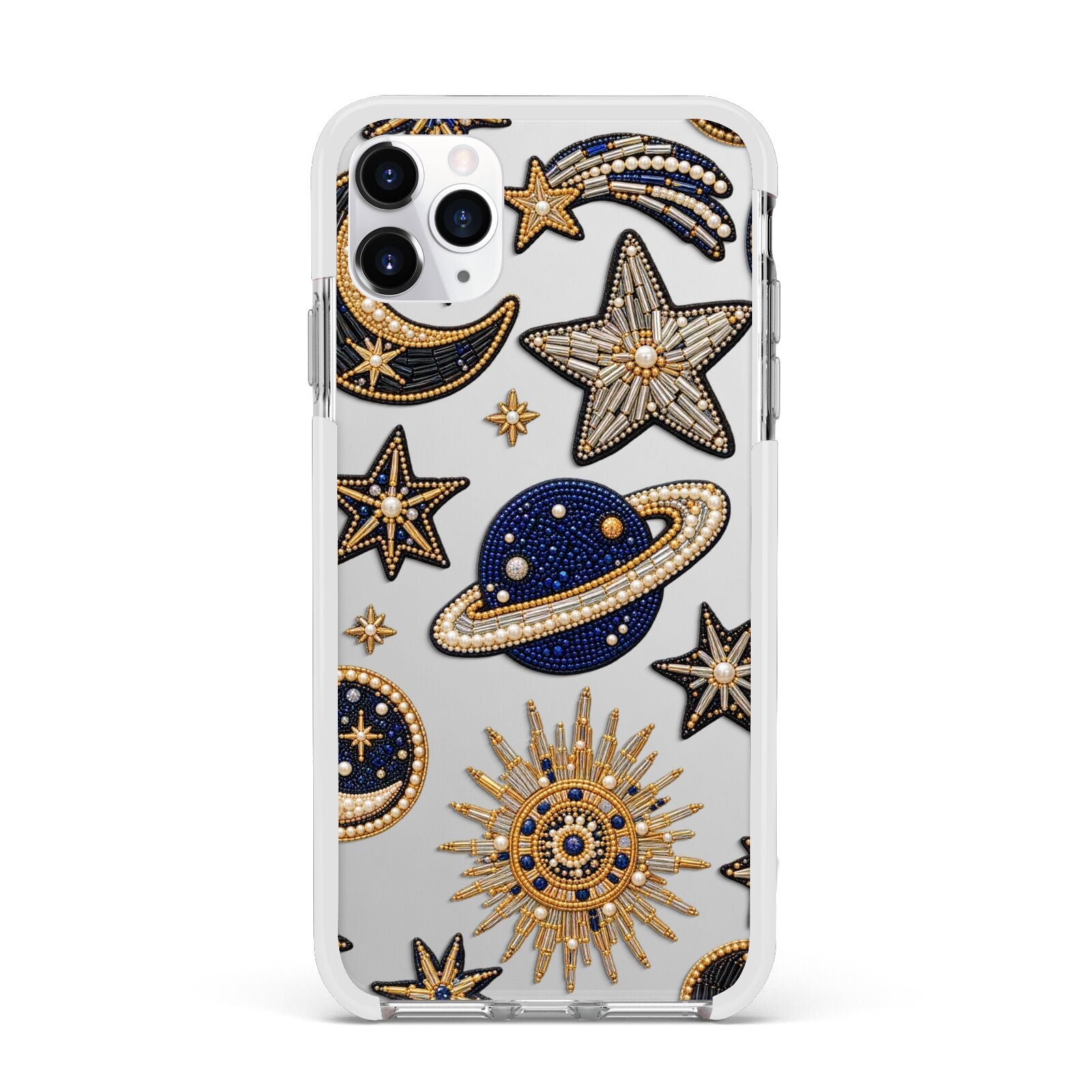 Moonlit Charms Beaded Celestial Apple iPhone 11 Pro Max in Silver with White Impact Case