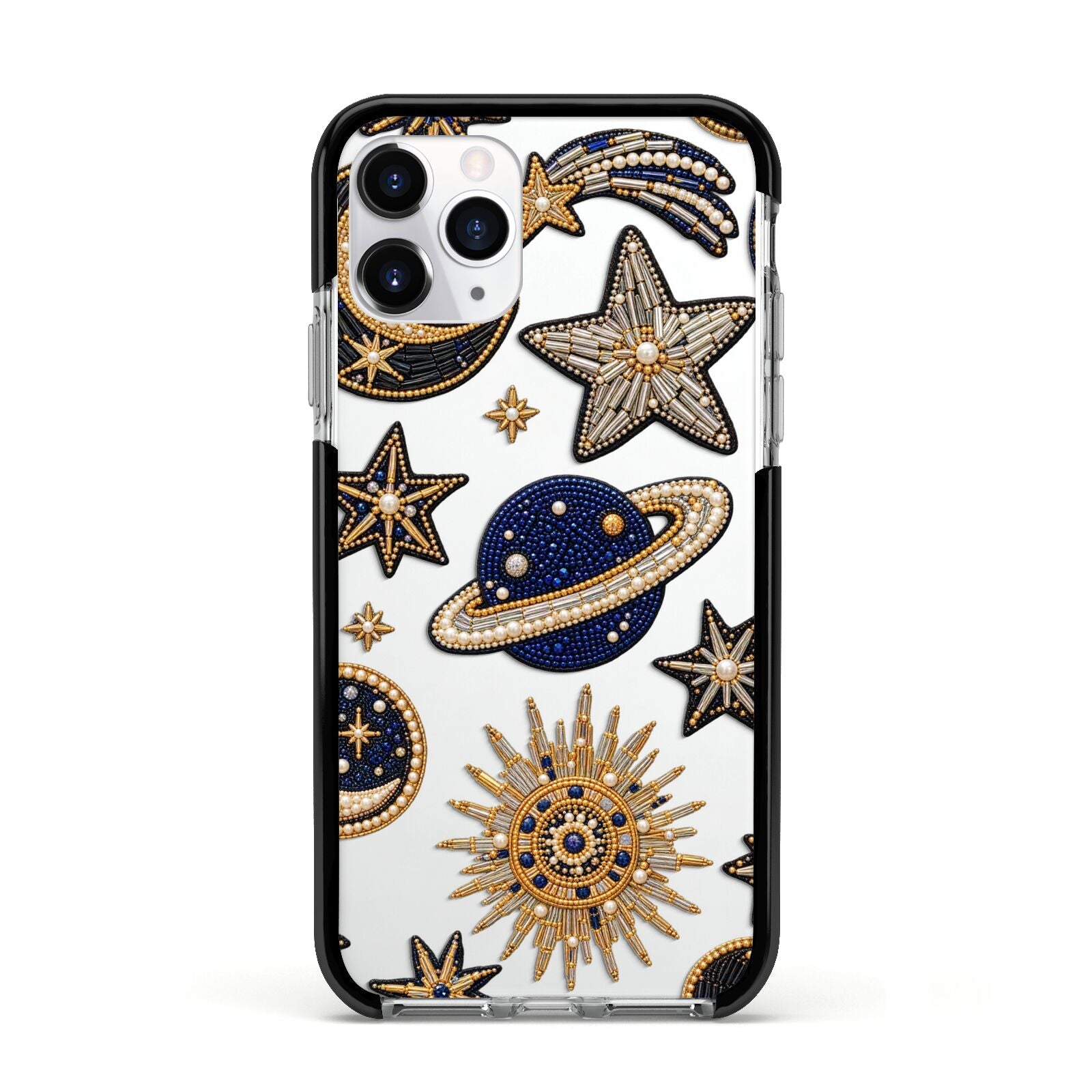 Moonlit Charms Beaded Celestial Apple iPhone 11 Pro in Silver with Black Impact Case