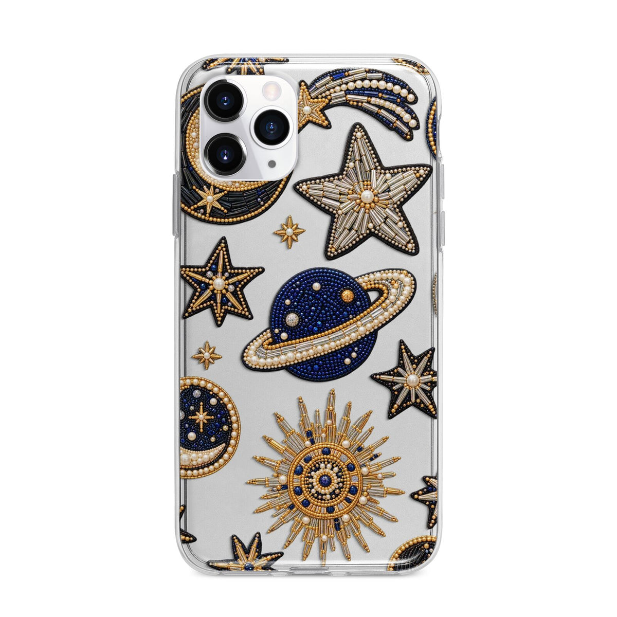 Moonlit Charms Beaded Celestial Apple iPhone 11 Pro in Silver with Bumper Case