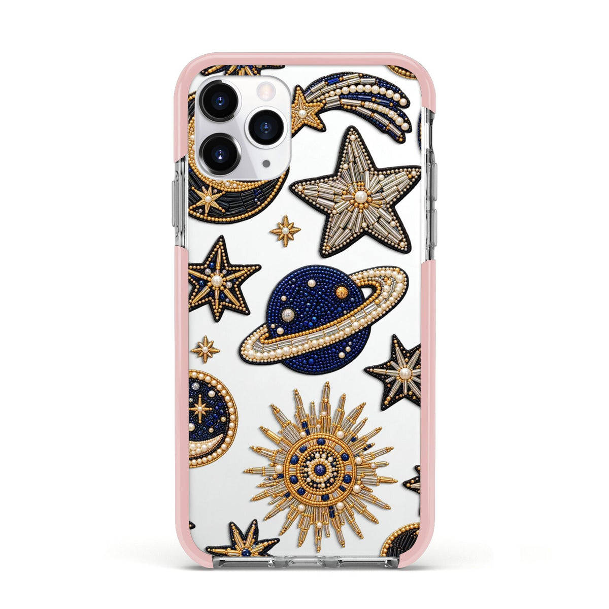 Moonlit Charms Beaded Celestial Apple iPhone 11 Pro in Silver with Pink Impact Case
