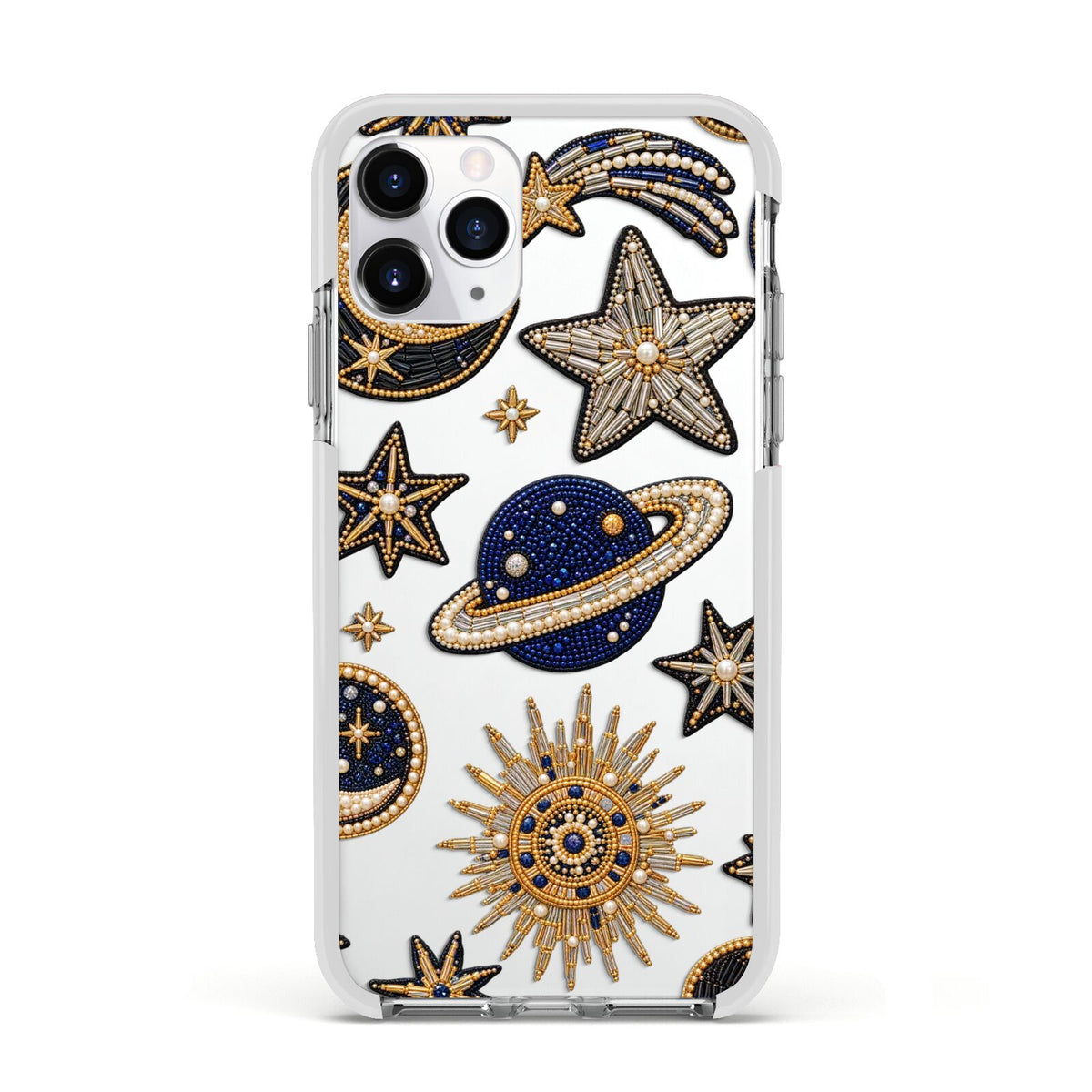 Moonlit Charms Beaded Celestial Apple iPhone 11 Pro in Silver with White Impact Case
