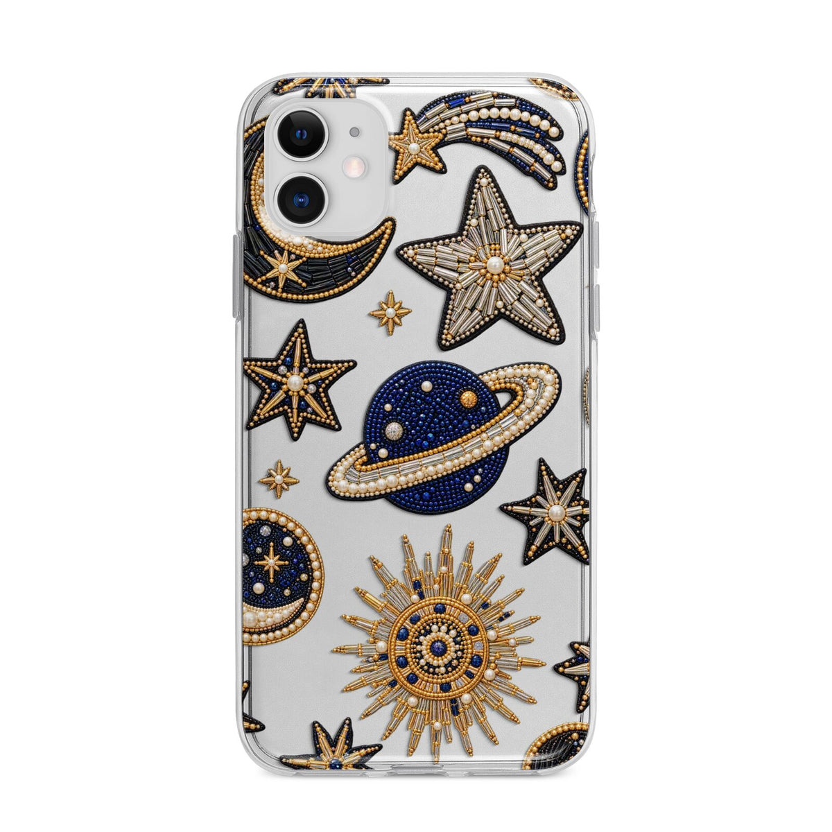 Moonlit Charms Beaded Celestial Apple iPhone 11 in White with Bumper Case