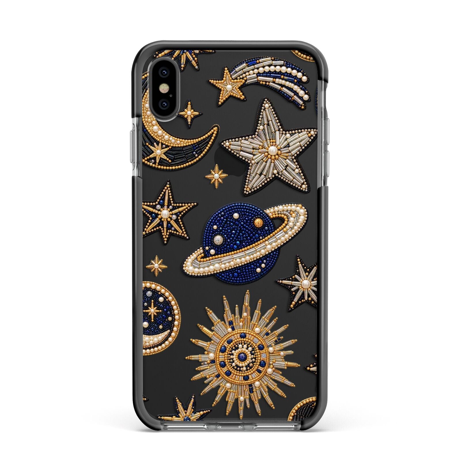 Moonlit Charms Beaded Celestial Apple iPhone Xs Max Impact Case Black Edge on Black Phone