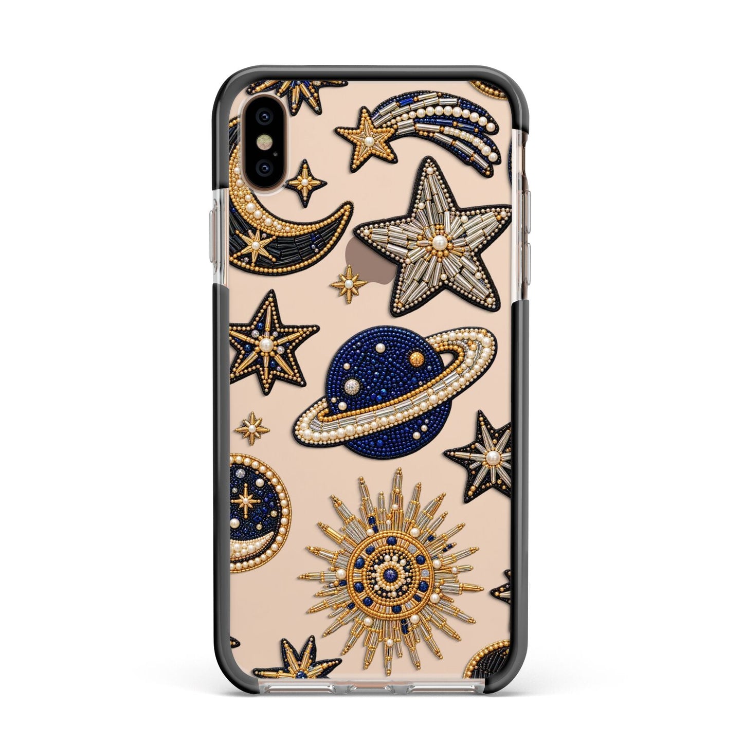 Moonlit Charms Beaded Celestial Apple iPhone Xs Max Impact Case Black Edge on Gold Phone