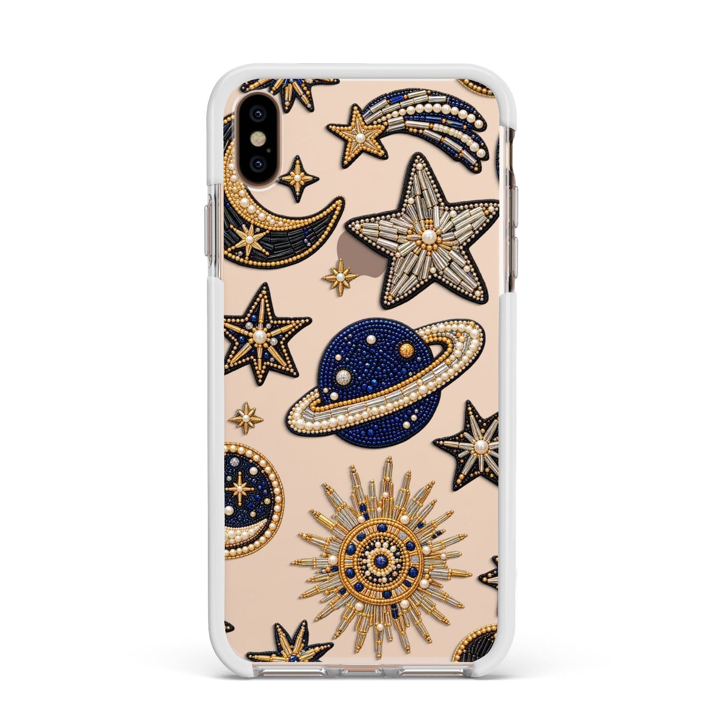 Moonlit Charms Beaded Celestial Apple iPhone Xs Max Impact Case White Edge on Gold Phone