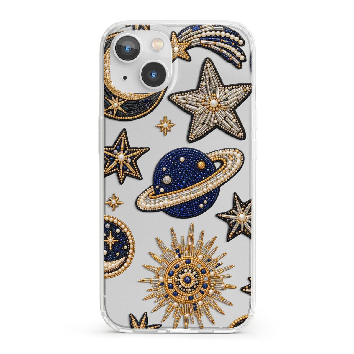 Moonlit Charms Beaded Celestial iPhone 13 Clear Bumper Case