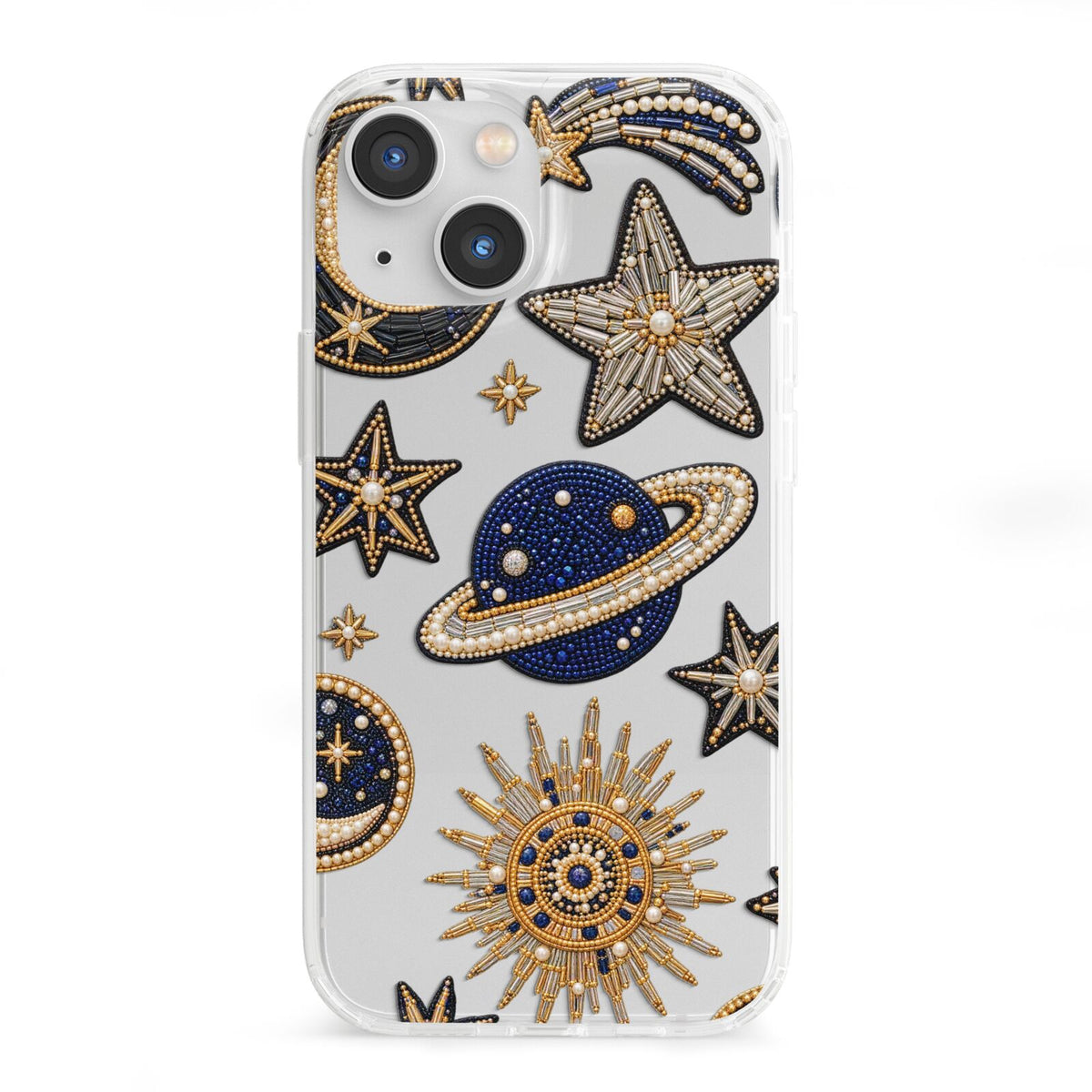 Moonlit Charms Beaded Celestial iPhone 13 Mini Clear Bumper Case