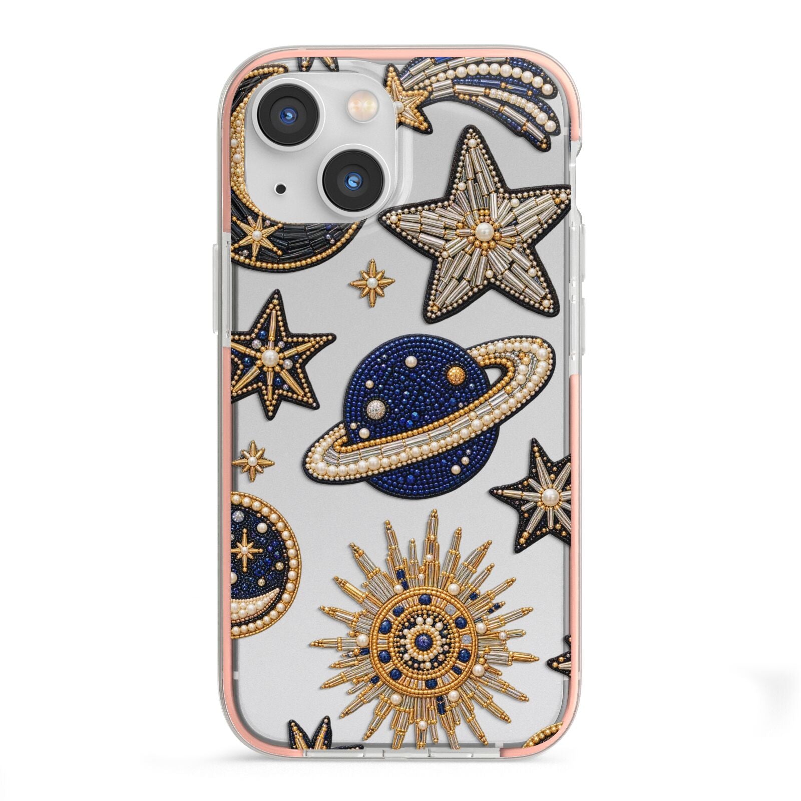 Moonlit Charms Beaded Celestial iPhone 13 Mini TPU Impact Case with Pink Edges