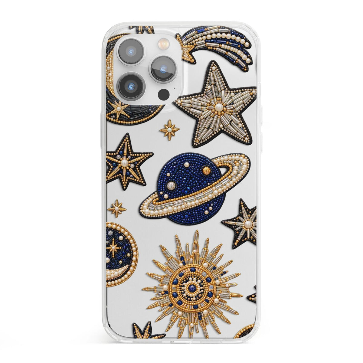 Moonlit Charms Beaded Celestial iPhone 13 Pro Max Clear Bumper Case