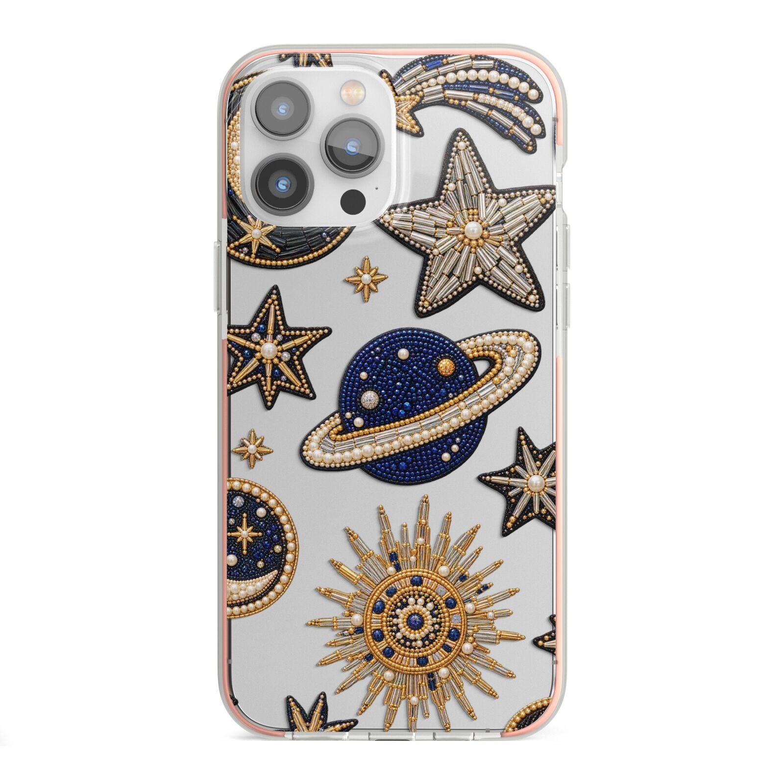 Moonlit Charms Beaded Celestial iPhone 13 Pro Max TPU Impact Case with Pink Edges
