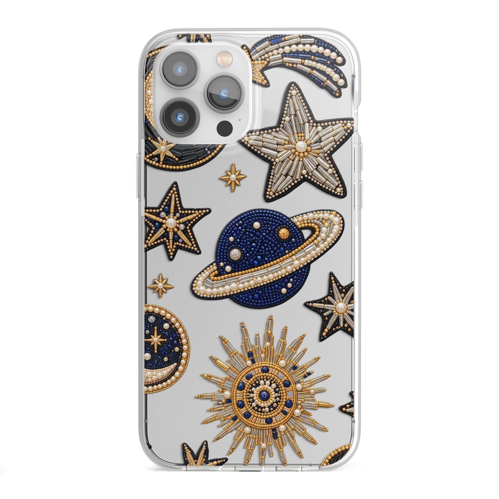 Moonlit Charms Beaded Celestial iPhone 13 Pro Max TPU Impact Case with White Edges