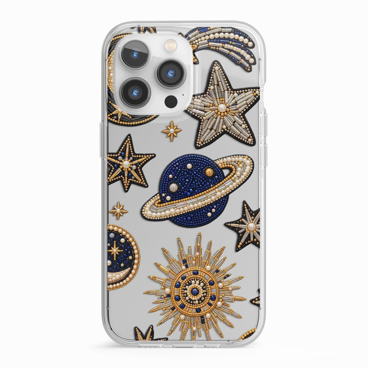 Moonlit Charms Beaded Celestial iPhone 13 Pro TPU Impact Case with White Edges