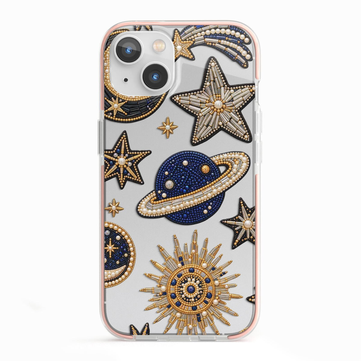 Moonlit Charms Beaded Celestial iPhone 13 TPU Impact Case with Pink Edges