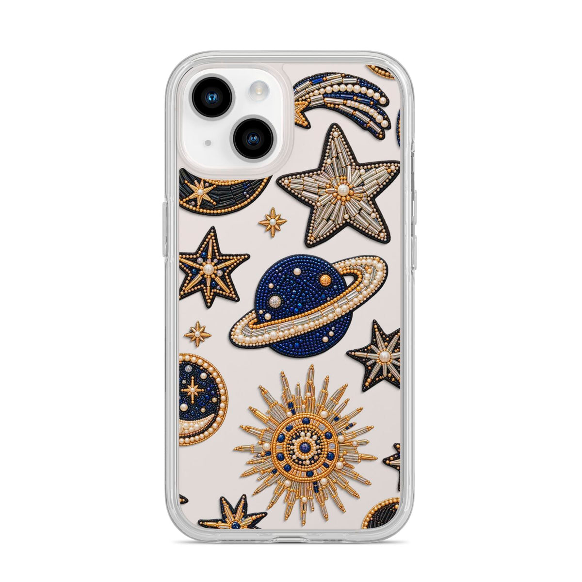 Moonlit Charms Beaded Celestial iPhone 14 Clear Tough Case Starlight