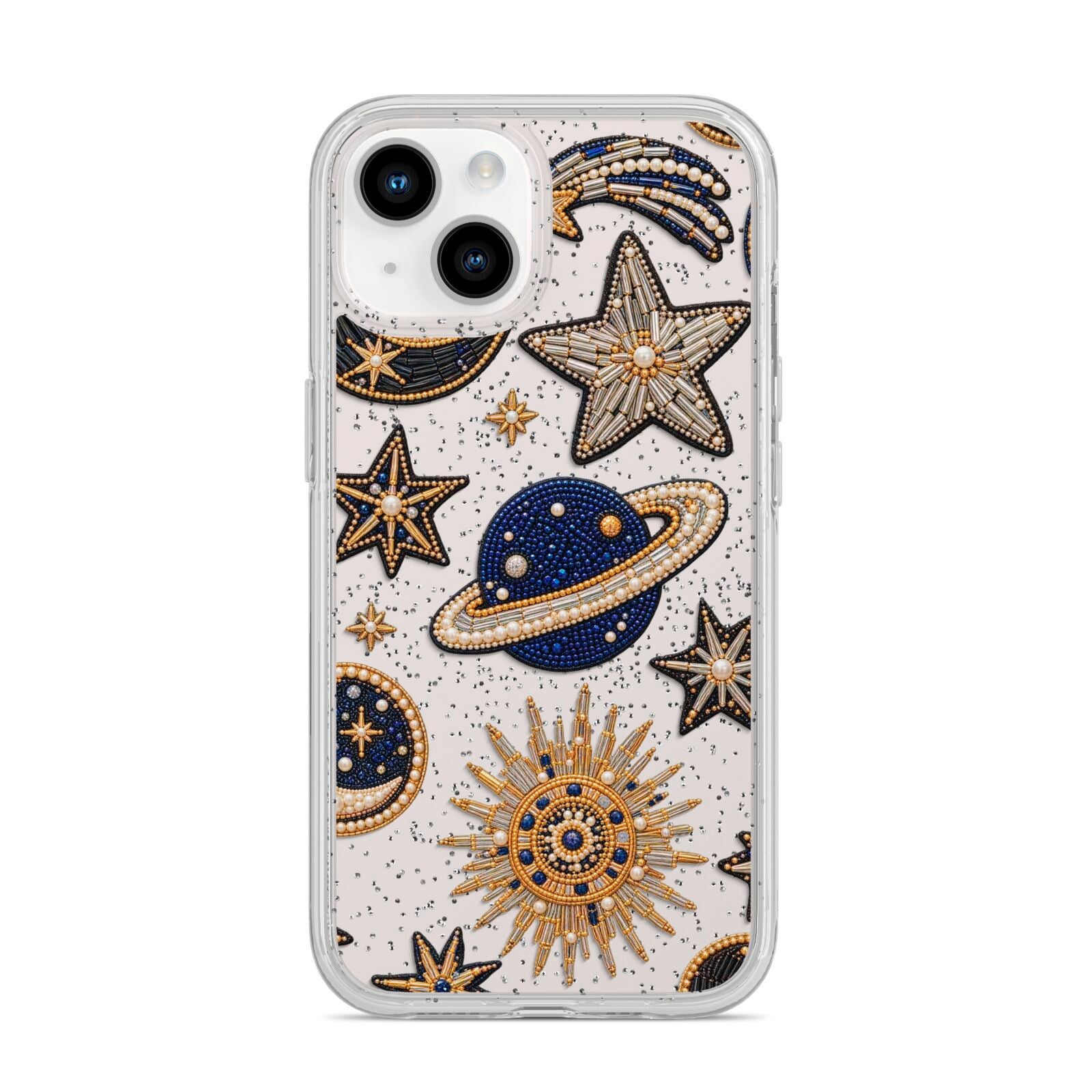 Moonlit Charms Beaded Celestial iPhone 14 Glitter Tough Case Starlight