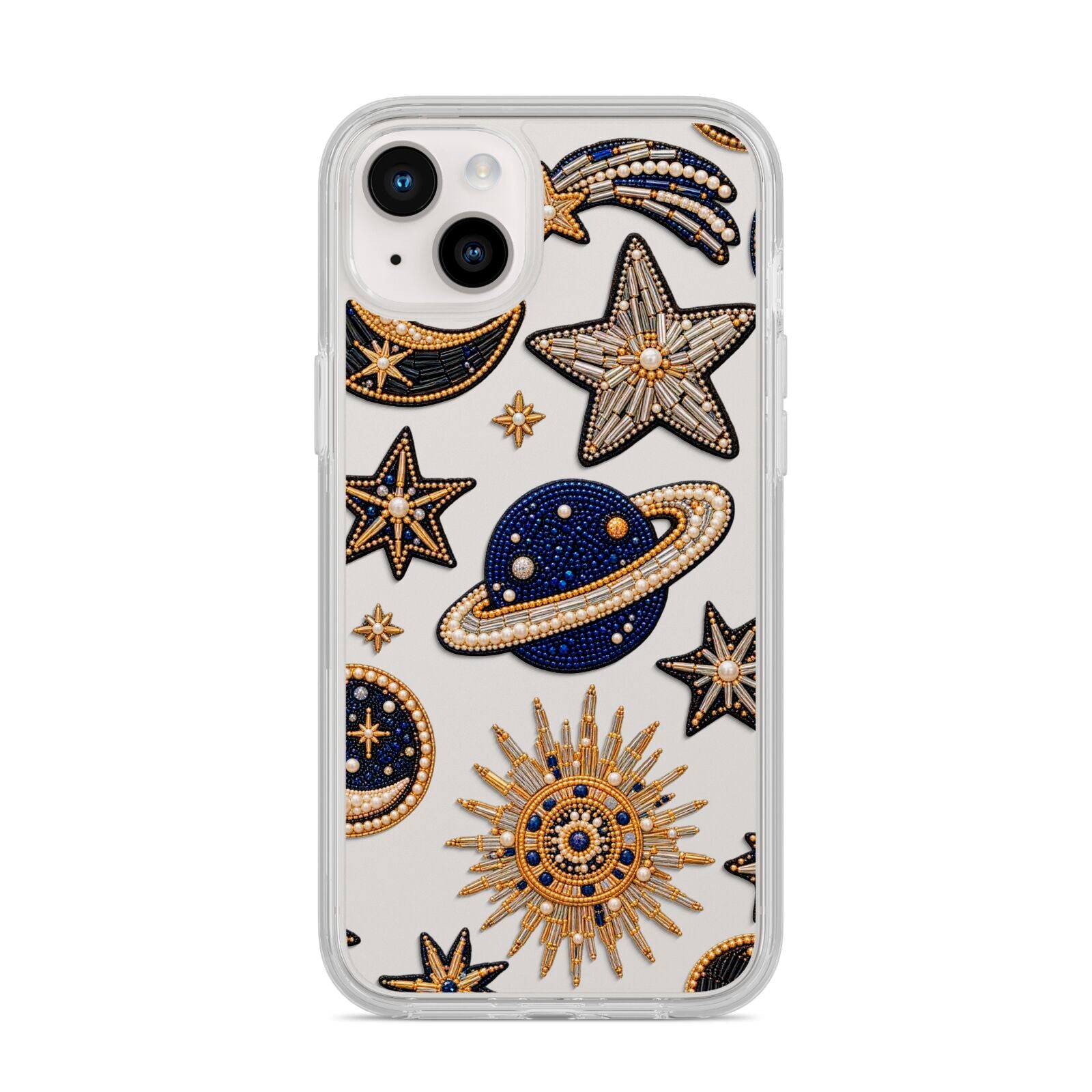 Moonlit Charms Beaded Celestial iPhone 14 Plus Clear Tough Case Starlight