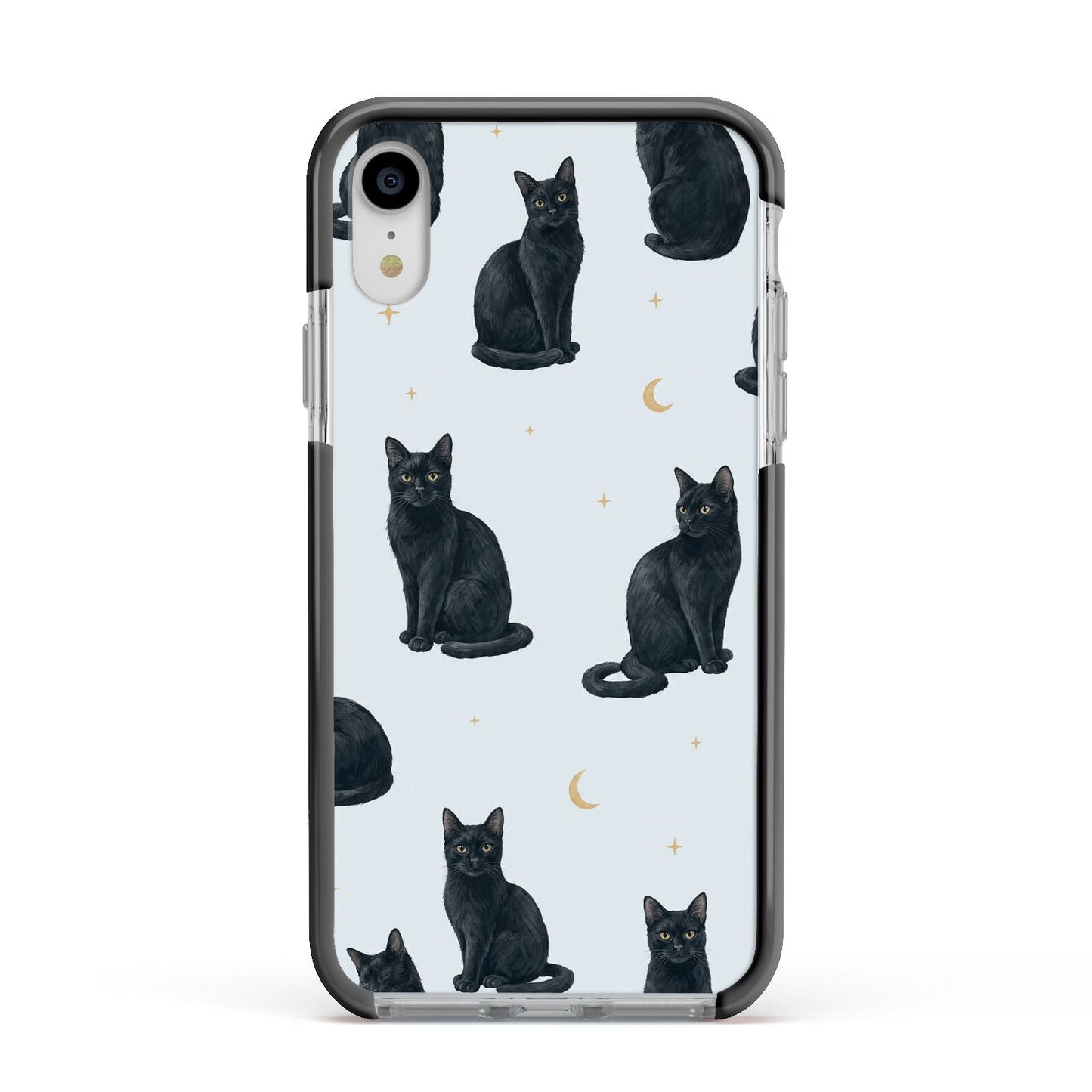 Moonlit Mews Apple iPhone XR Impact Case Black Edge on Silver Phone