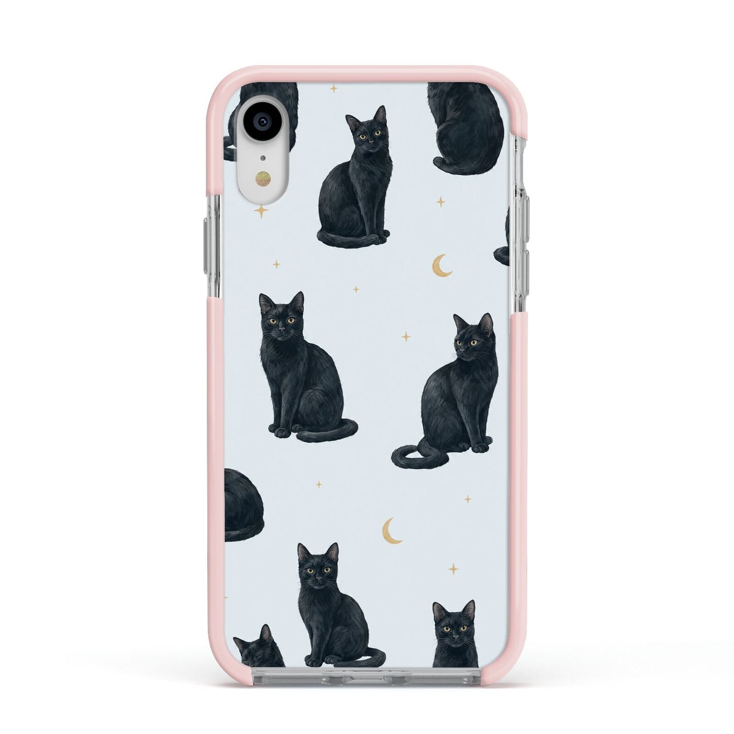 Moonlit Mews Apple iPhone XR Impact Case Pink Edge on Silver Phone