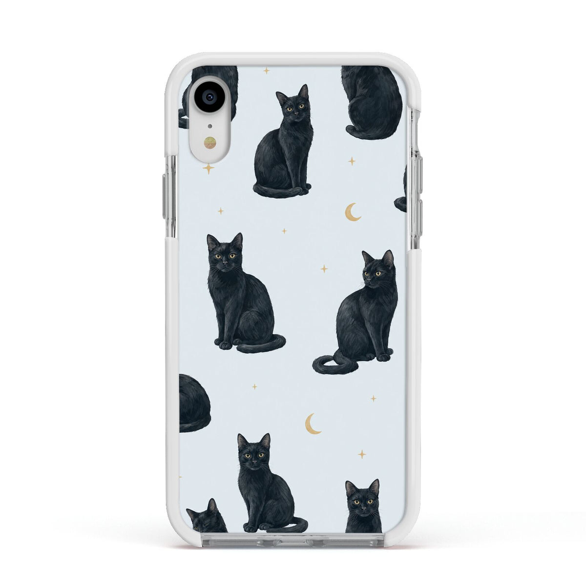 Moonlit Mews Apple iPhone XR Impact Case White Edge on Silver Phone