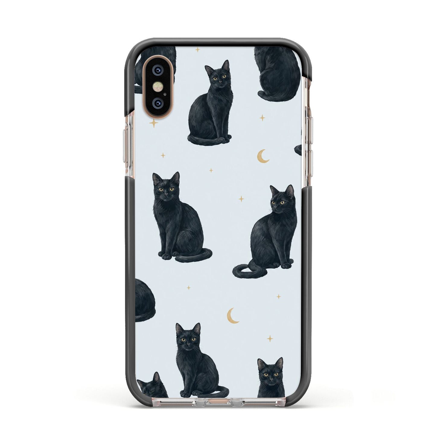 Moonlit Mews Apple iPhone Xs Impact Case Black Edge on Gold Phone