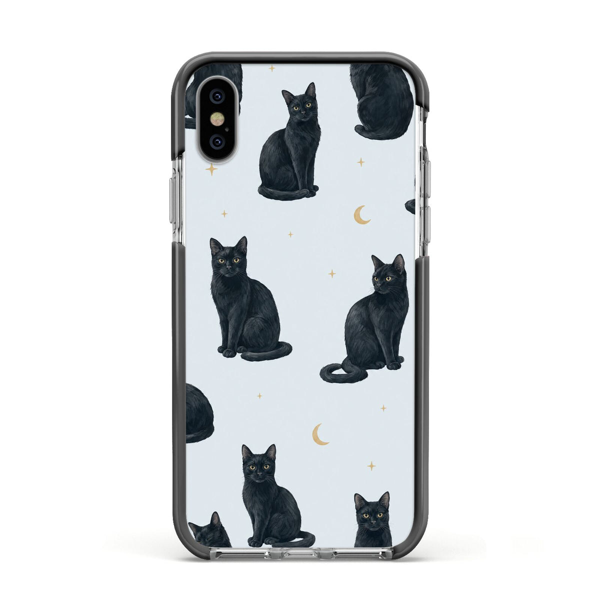 Moonlit Mews Apple iPhone Xs Impact Case Black Edge on Silver Phone