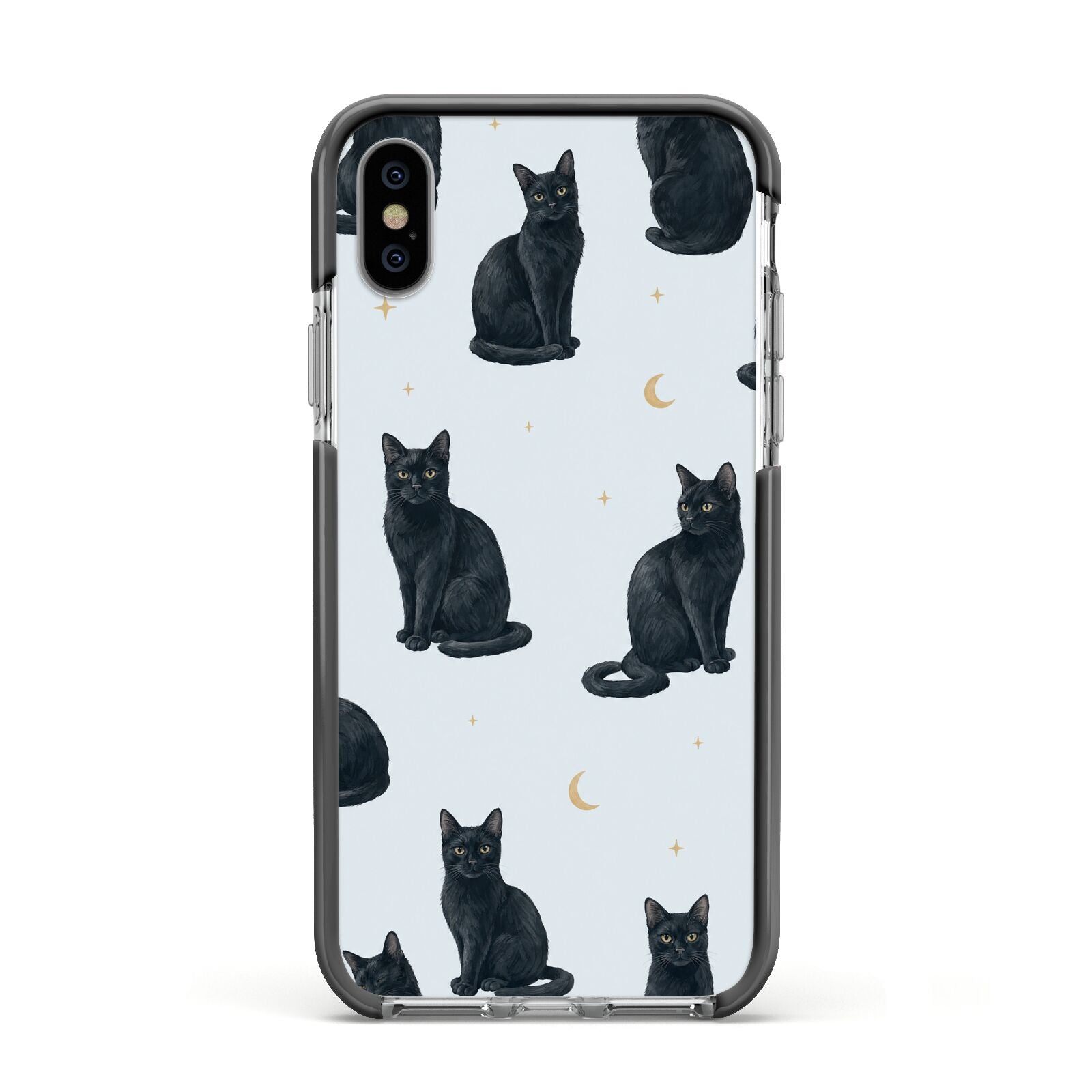 Moonlit Mews Apple iPhone Xs Impact Case Black Edge on Silver Phone