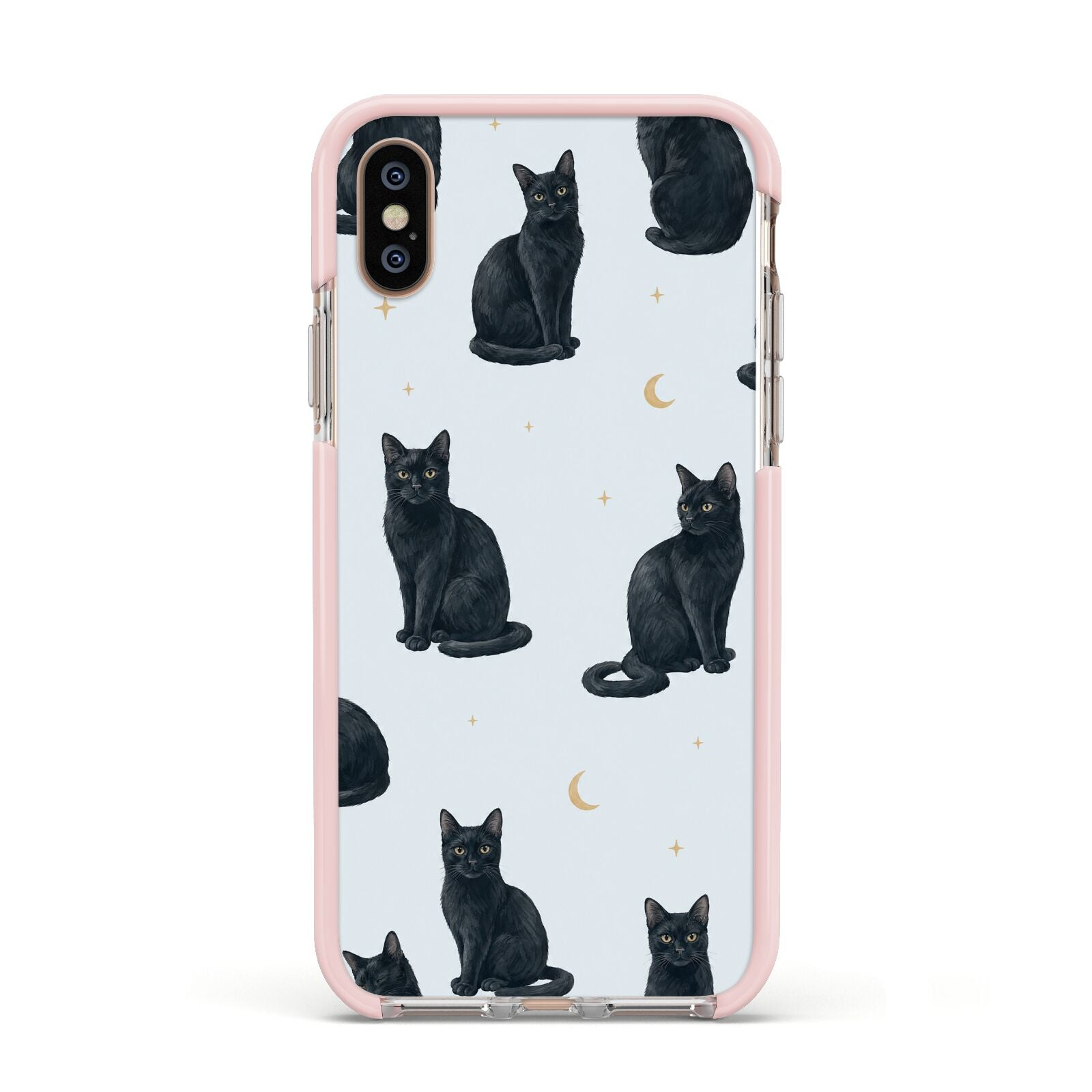 Moonlit Mews Apple iPhone Xs Impact Case Pink Edge on Gold Phone