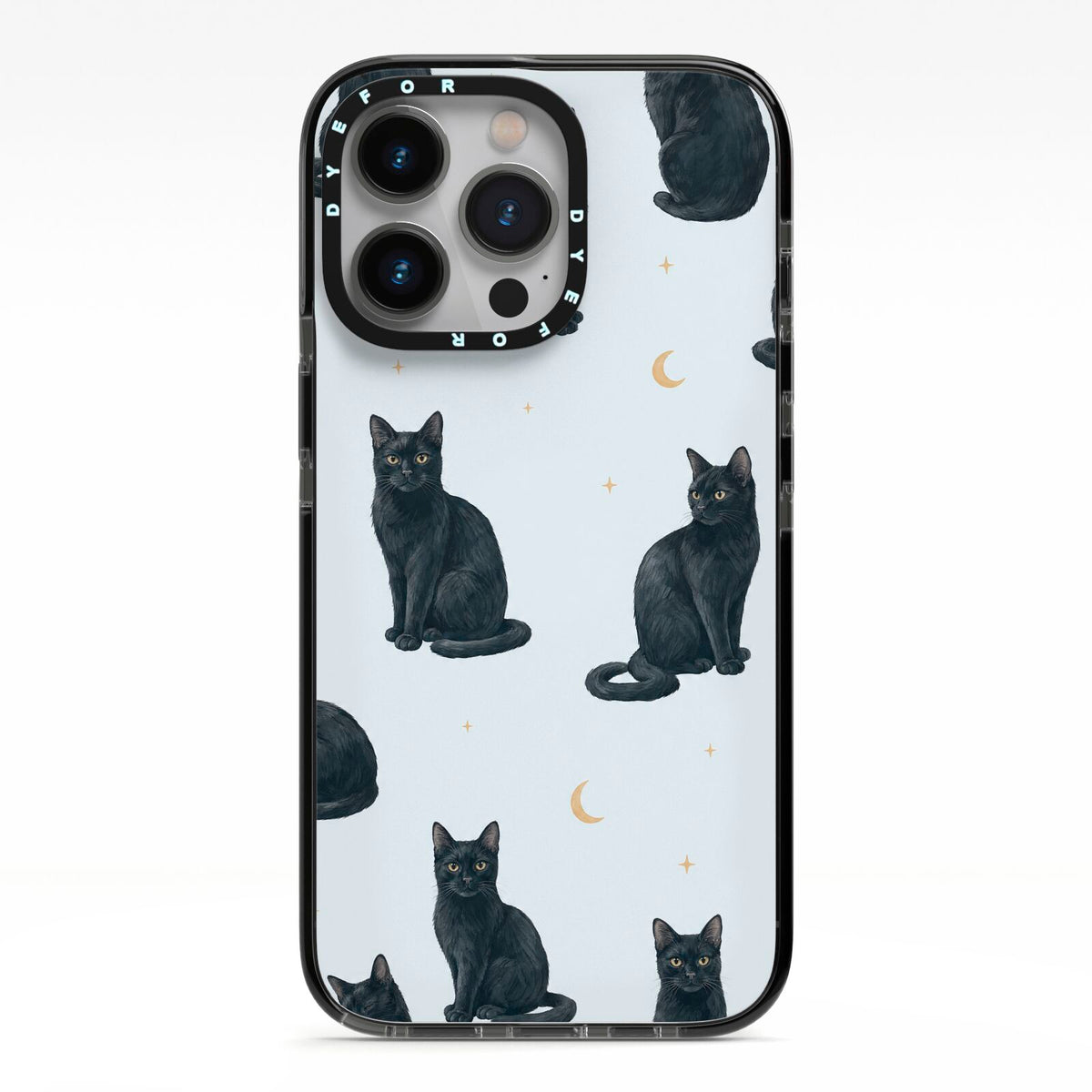 Moonlit Mews iPhone 13 Pro Black Impact Case on Silver phone