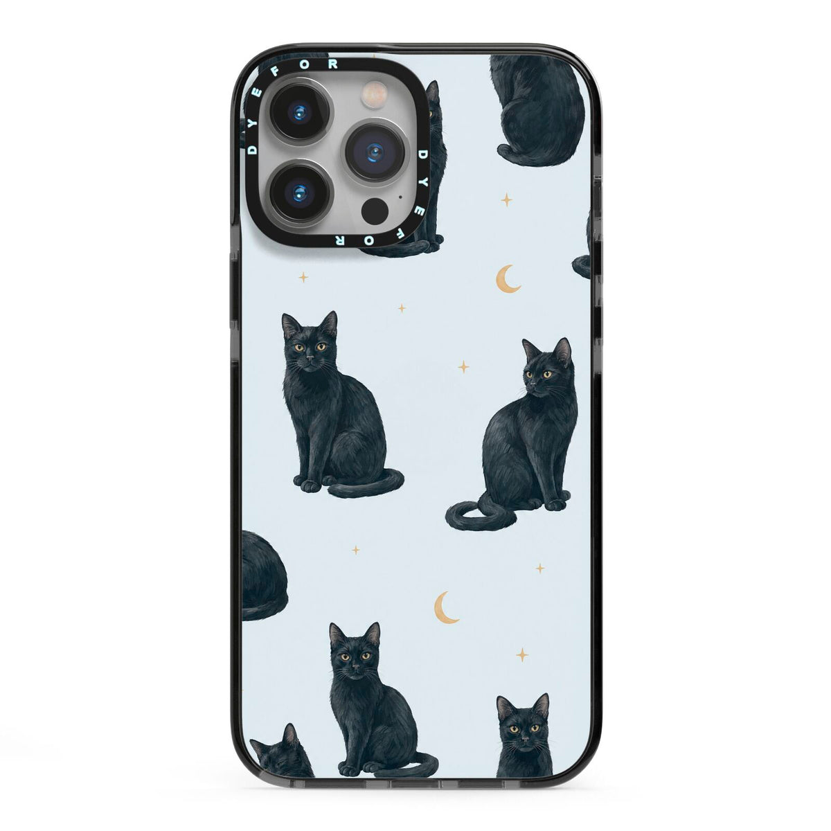 Moonlit Mews iPhone 13 Pro Max Black Impact Case on Silver phone