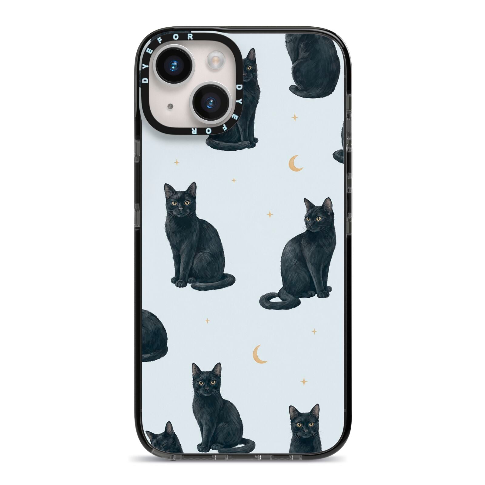 Moonlit Mews iPhone 14 Black Impact Case on Silver phone