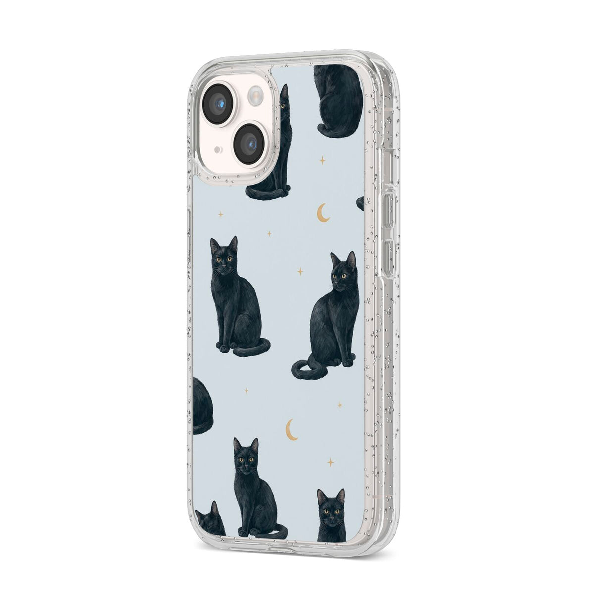 Moonlit Mews iPhone 14 Glitter Tough Case Starlight Angled Image