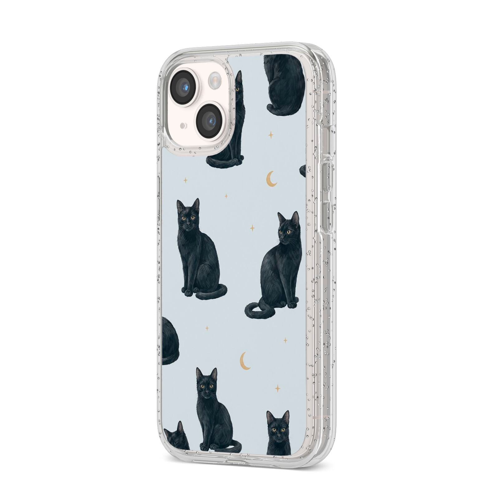 Moonlit Mews iPhone 14 Glitter Tough Case Starlight Angled Image