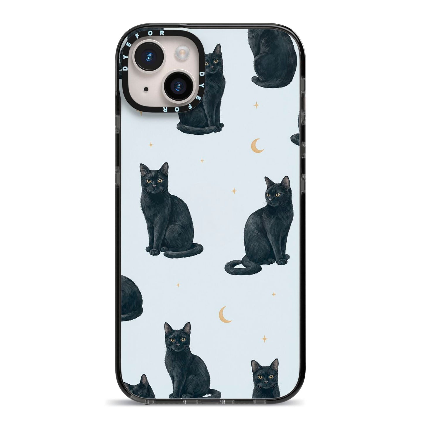 Moonlit Mews iPhone 14 Plus Black Impact Case on Silver phone