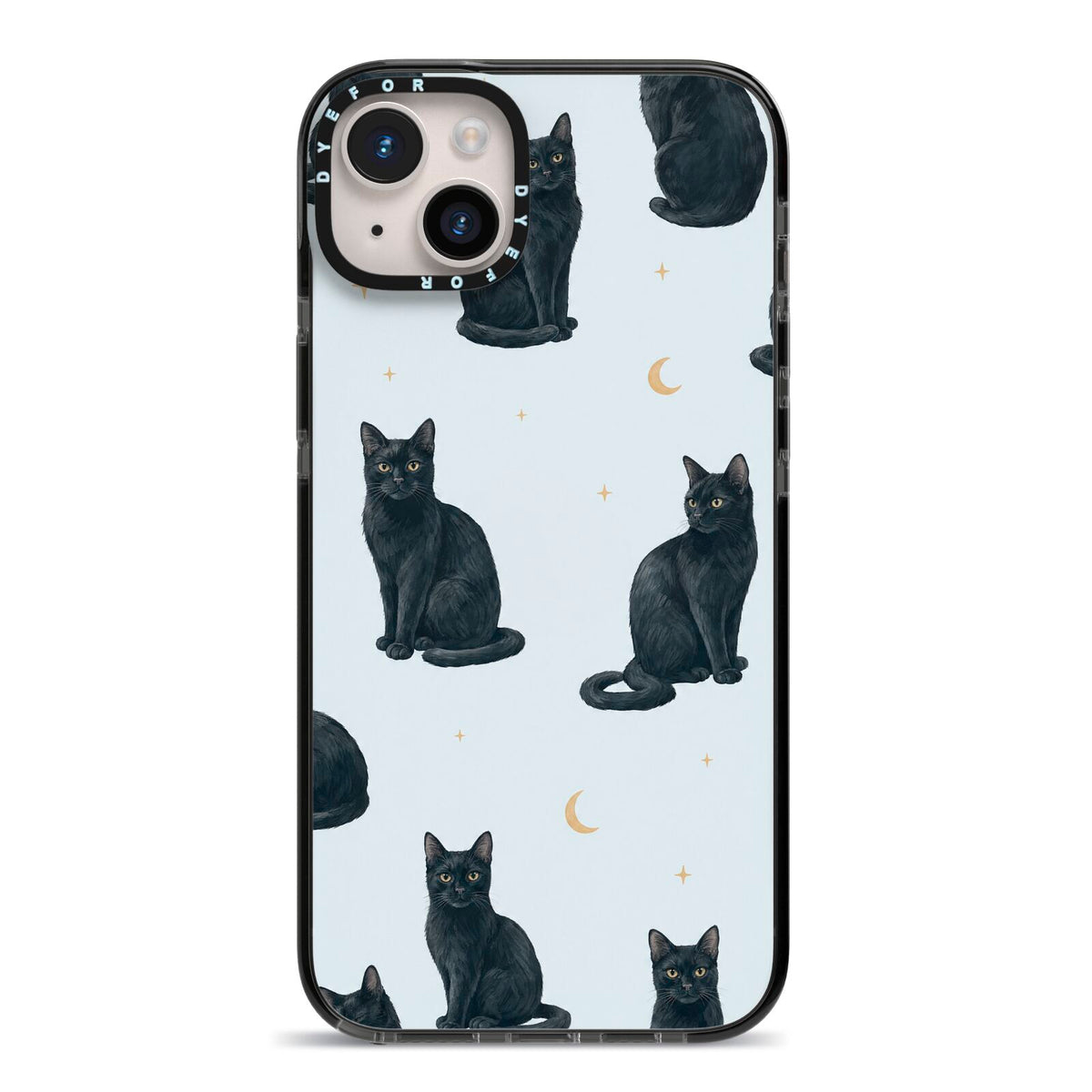 Moonlit Mews iPhone 14 Plus Black Impact Case on Silver phone