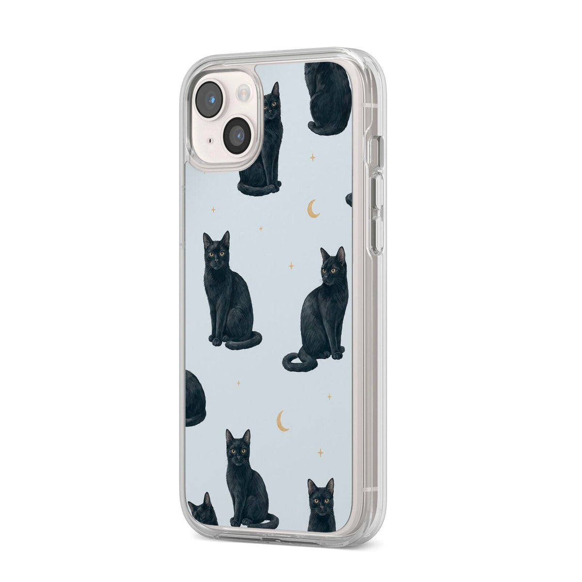 Moonlit Mews iPhone 14 Plus Clear Tough Case Starlight Angled Image