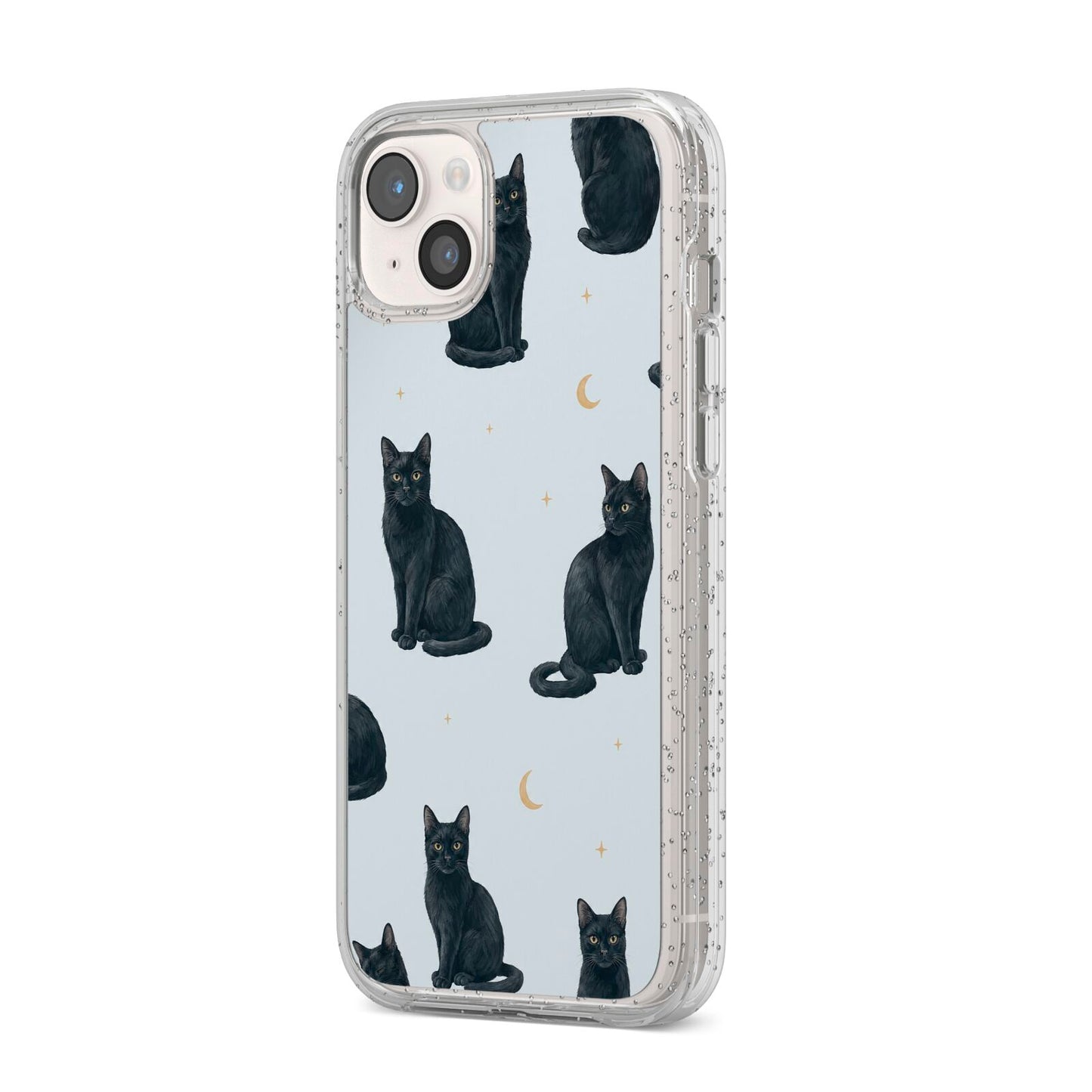 Moonlit Mews iPhone 14 Plus Glitter Tough Case Starlight Angled Image