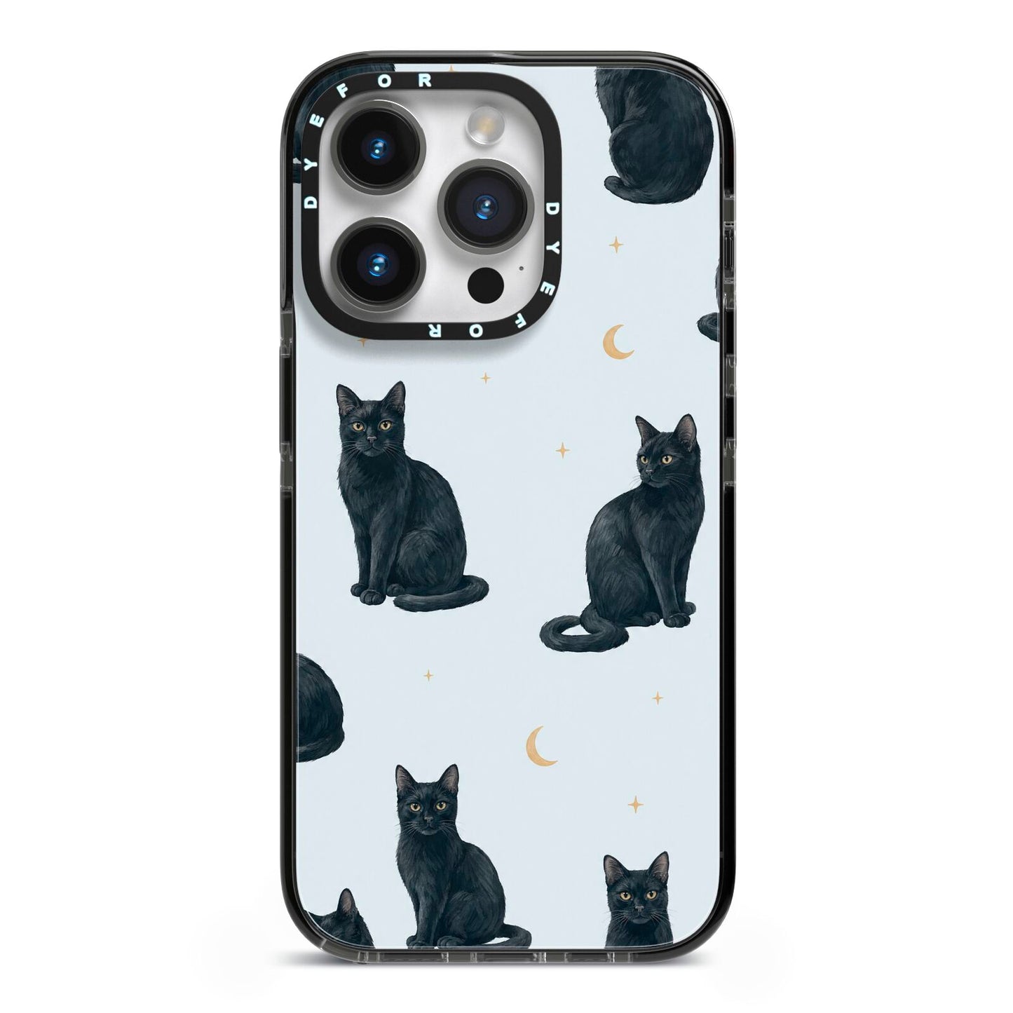 Moonlit Mews iPhone 14 Pro Black Impact Case on Silver phone
