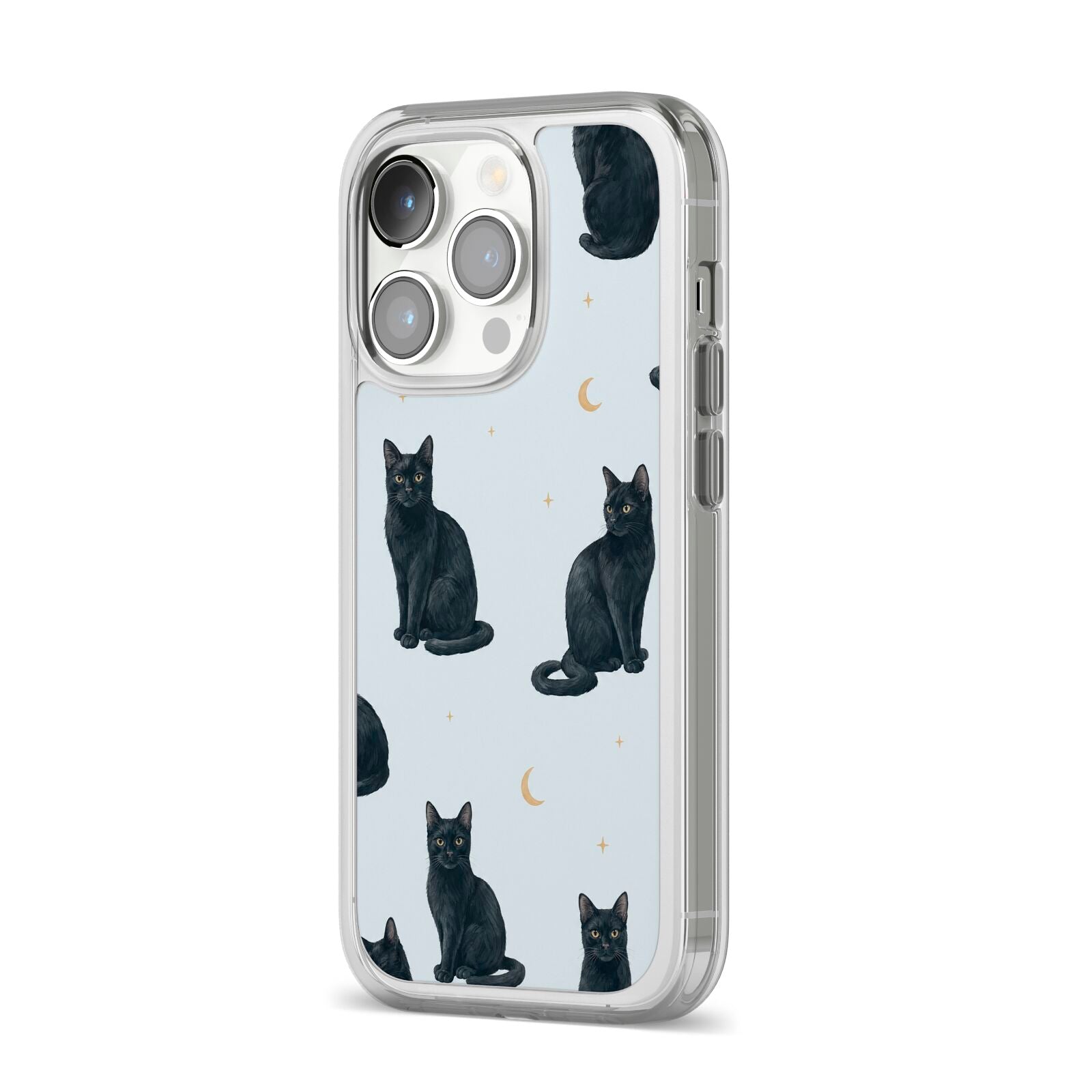 Moonlit Mews iPhone 14 Pro Clear Tough Case Silver Angled Image