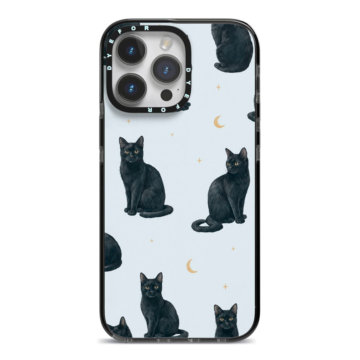 Moonlit Mews iPhone 14 Pro Max Black Impact Case on Silver phone