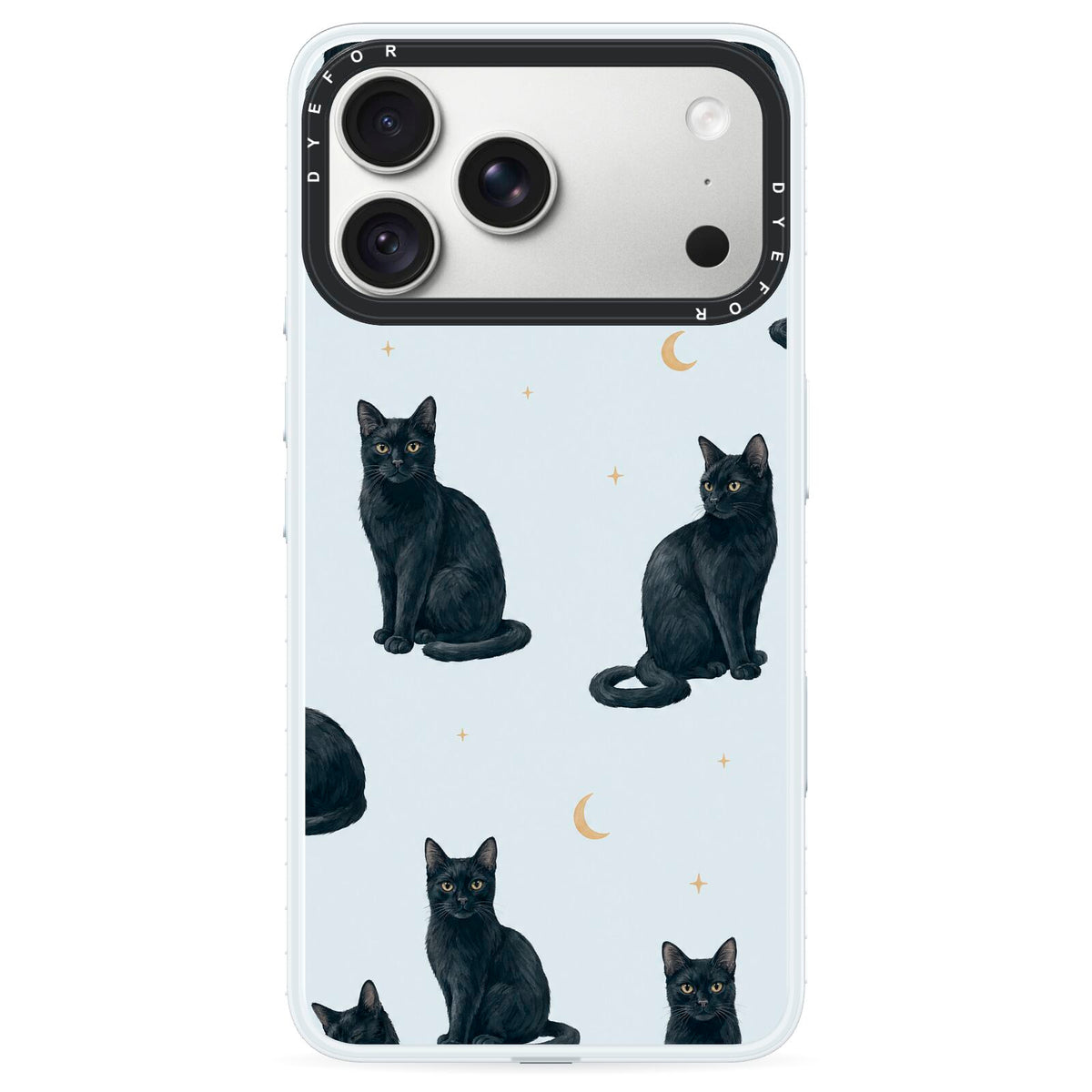 Moonlit Mews iPhone 18 Pro Black Impact Pre order Case on Silver phone