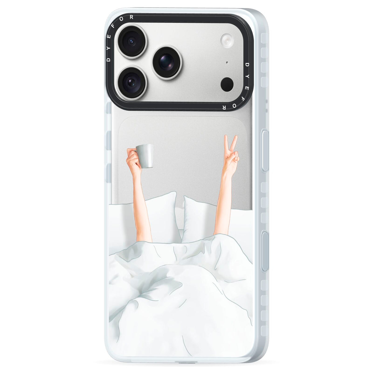 Morning Coffee iPhone 18 Pro Black Impact Pre order Case Side Angle on Silver phone