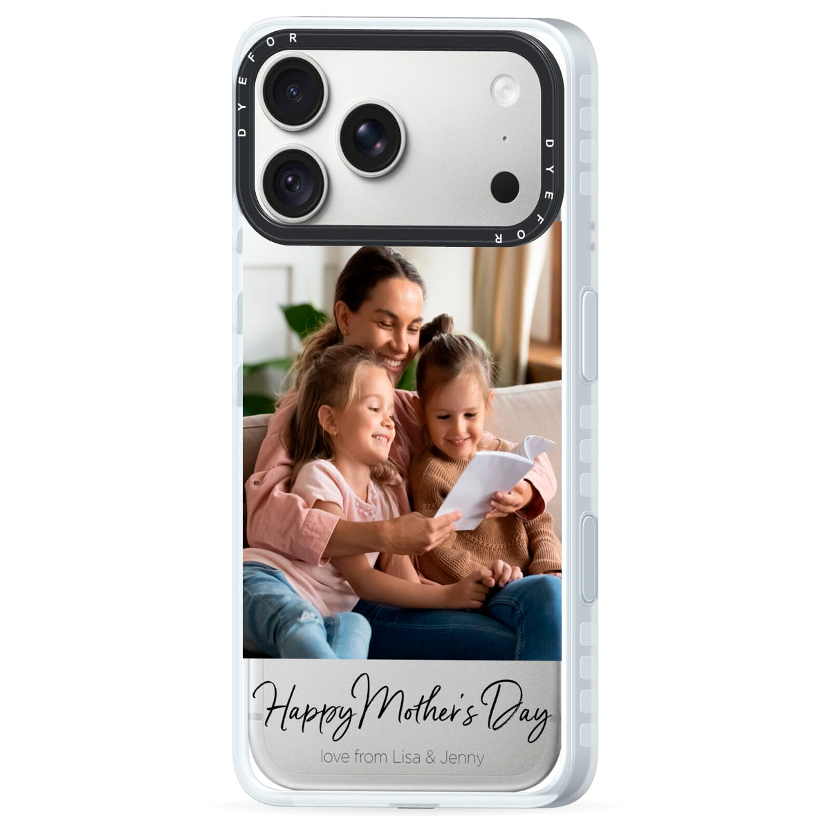 Mothers Day Family Photo iPhone 18 Pro Max Black Impact Pre order Case Side Angle on Silver phone