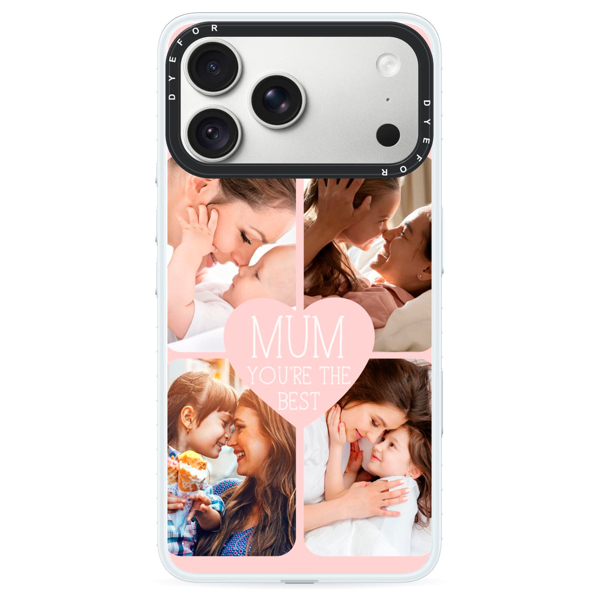 Mothers Day Four Photo Upload iPhone 18 Pro Black Impact Pre order Case on Silver phone