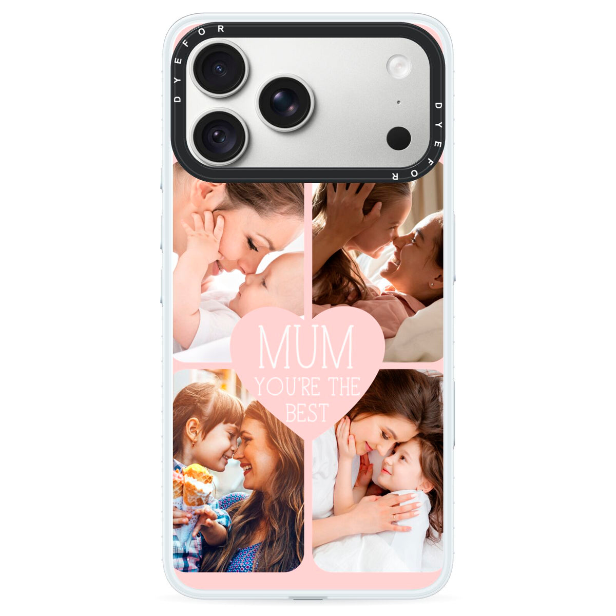 Mothers Day Four Photo Upload iPhone 18 Pro Max Black Impact Pre order Case on Silver phone
