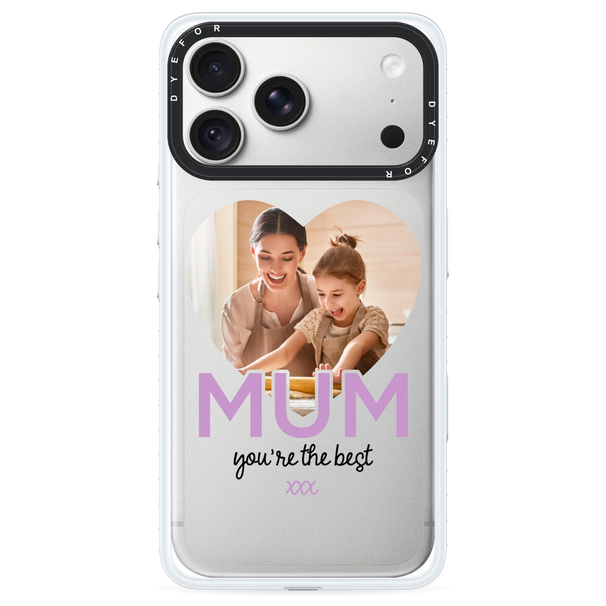 Mothers Day Heart Photo iPhone 18 Pro Black Impact Pre order Case on Silver phone