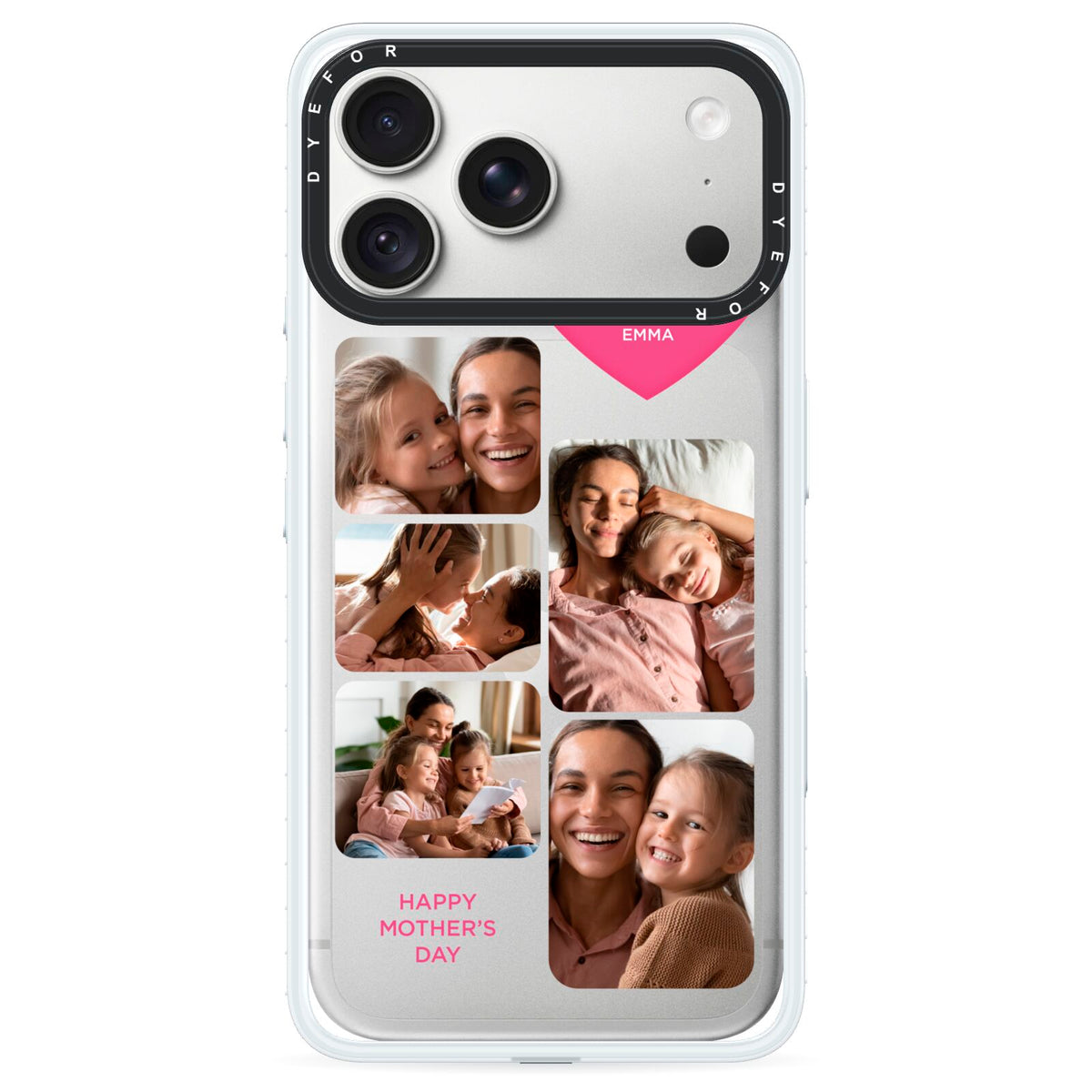 Mothers Day Multi Photo Strip iPhone 18 Pro Black Impact Pre order Case on Silver phone
