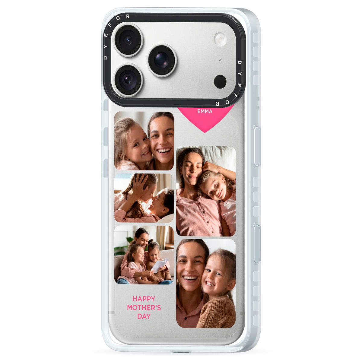 Mothers Day Multi Photo Strip iPhone 18 Pro Max Black Impact Pre order Case Side Angle on Silver phone