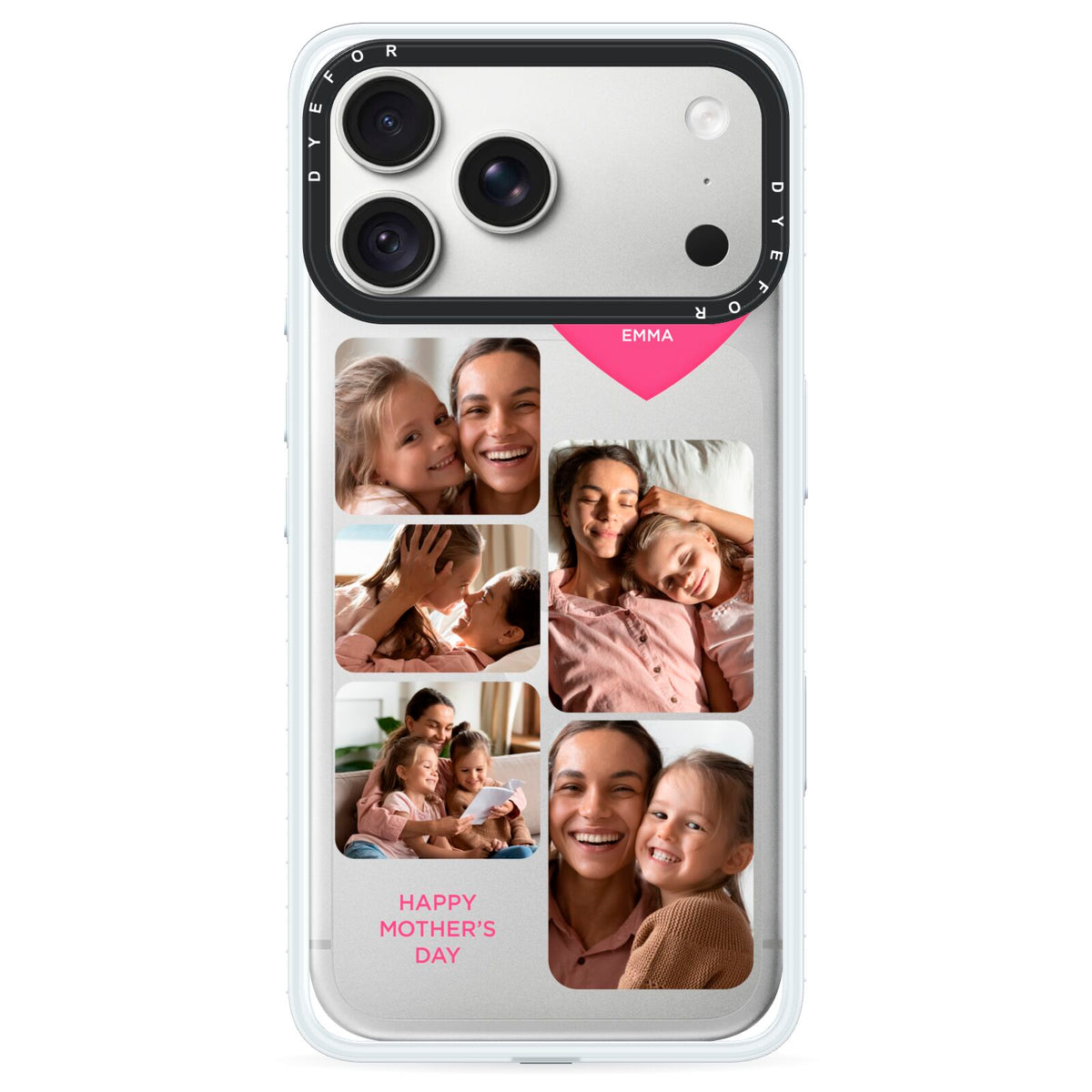 Mothers Day Multi Photo Strip iPhone 18 Pro Max Black Impact Pre order Case on Silver phone